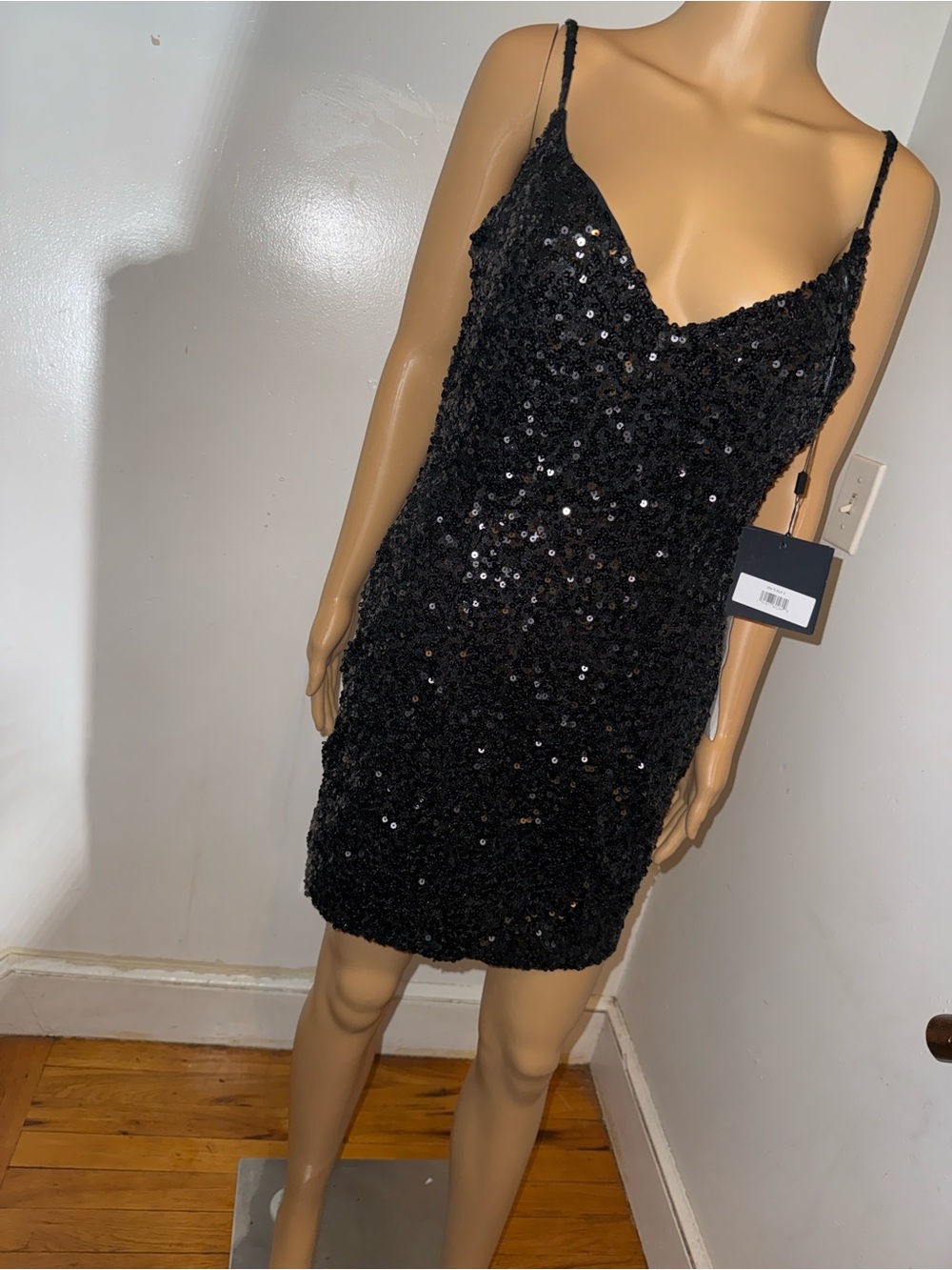 Mac Duggal Black Sequin Mini Slip Dress